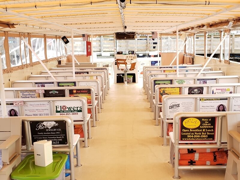 The seating onboard the boat the Bald Eagle