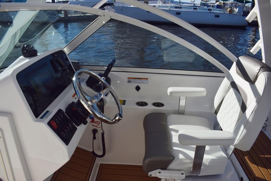 Captain's seat on a small boat