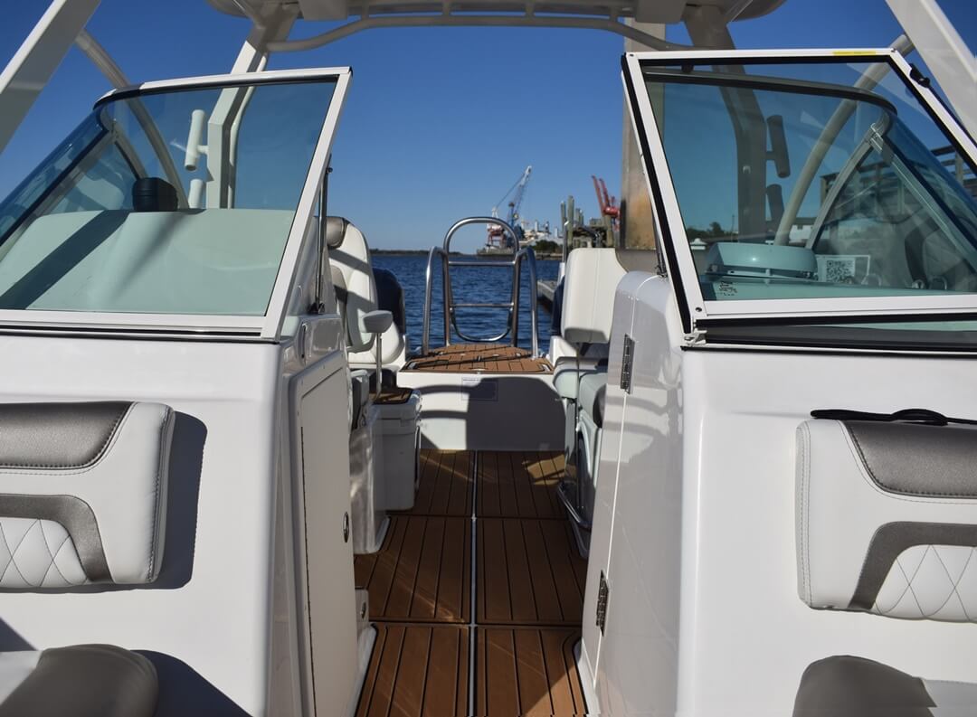 windshield of a boat