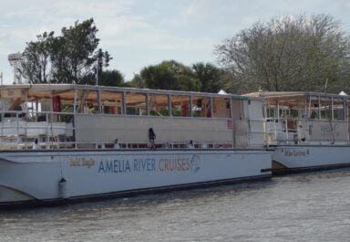 two of amelia river cruises boats sheltering from hurricane milton