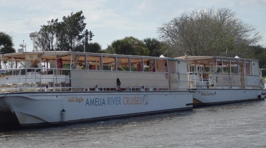 two of amelia river cruises boats sheltering from hurricane milton